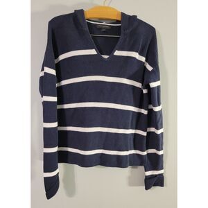 Banana Republic Women's Blue Striped Hoodie Sweater Ribbed Size Small